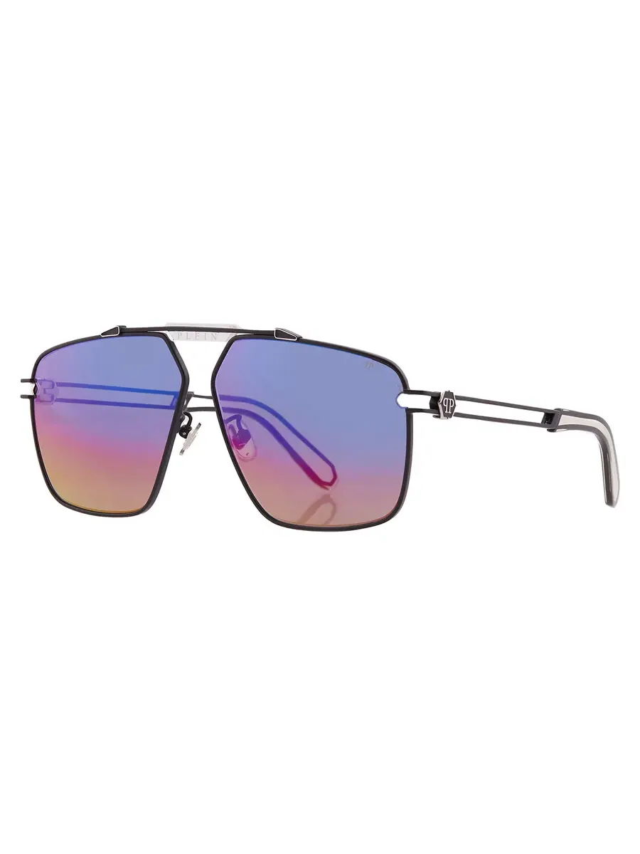 Солнцезащитные очки Philipp Plein Multicolor Navigator для мужчин и женщин SPP049M 0541 63 — изображение 2 из 4, черный
