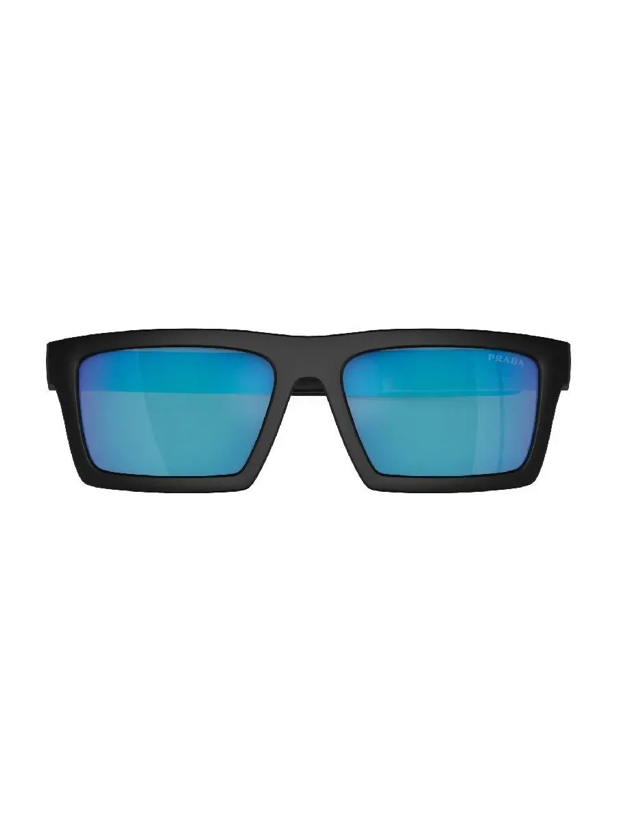 Мужские солнцезащитные очки Prada Linea Rossa Blue Mirror Pilot PS 02ZSU 1BO08R 58 — черный