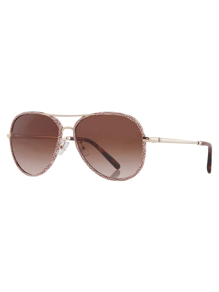 Женские солнцезащитные очки Tory Burch коричнево-градиентные Pilot TY6114 336013 58 — изображение 2 из 5, светлый золотистый