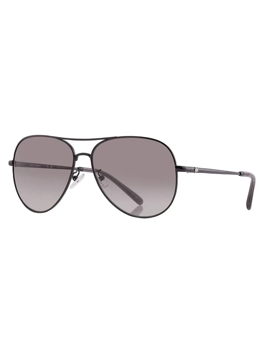 Женские солнцезащитные очки Tory Burch Pilot с серым градиентом TY6114 328211 60 — изображение 2 из 5, черный