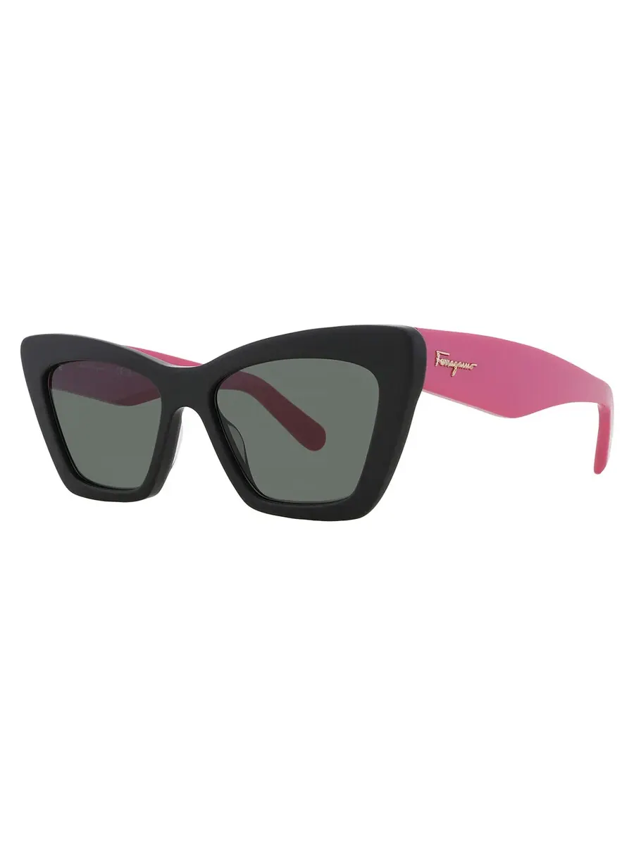 Женские солнцезащитные очки Ferragamo Green Cat Eye SF929S 304 55 — изображение 2 из 4, темный зеленый/розовый