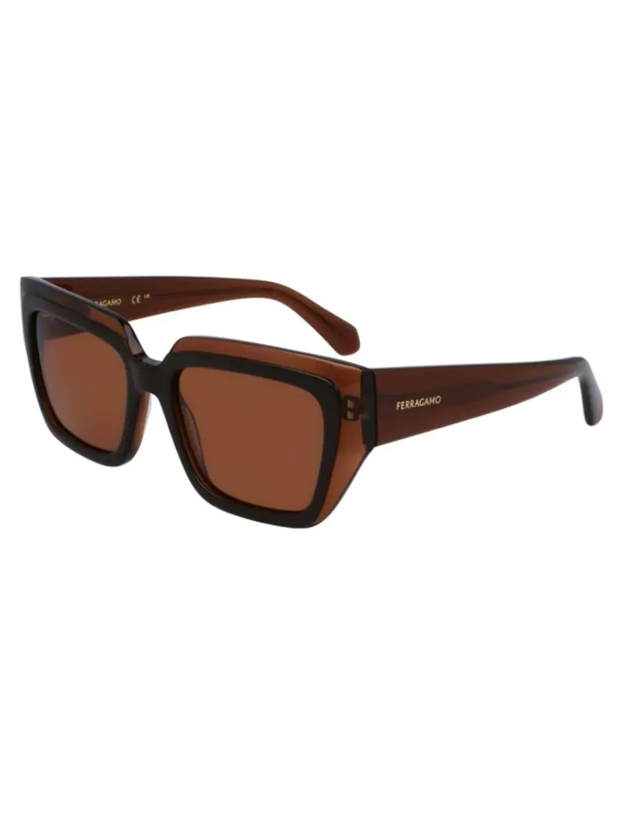Женские солнцезащитные очки Ferragamo коричневые квадратные SF2002S 233 55 — изображение 2 из 4, прозрачный коричневый