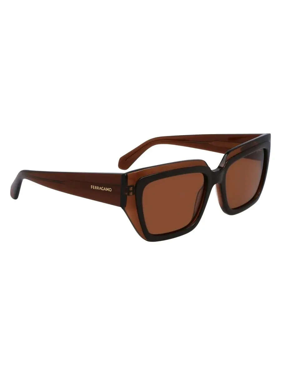 Женские солнцезащитные очки Ferragamo коричневые квадратные SF2002S 233 55 — изображение 4 из 4, прозрачный коричневый