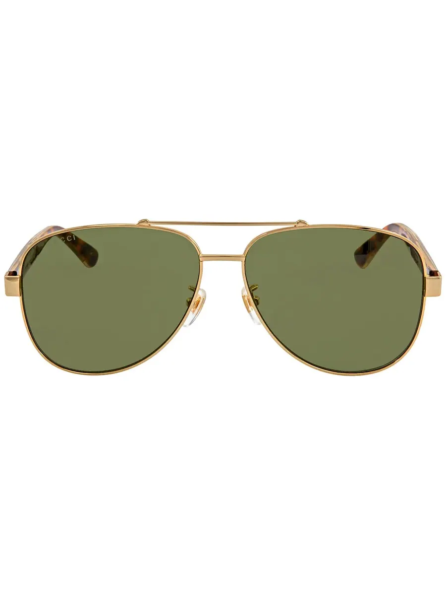 Мужские солнцезащитные очки Gucci Green Pilot GG0528S 009 63 — изображение 1 из 4, золотистый/зеленый