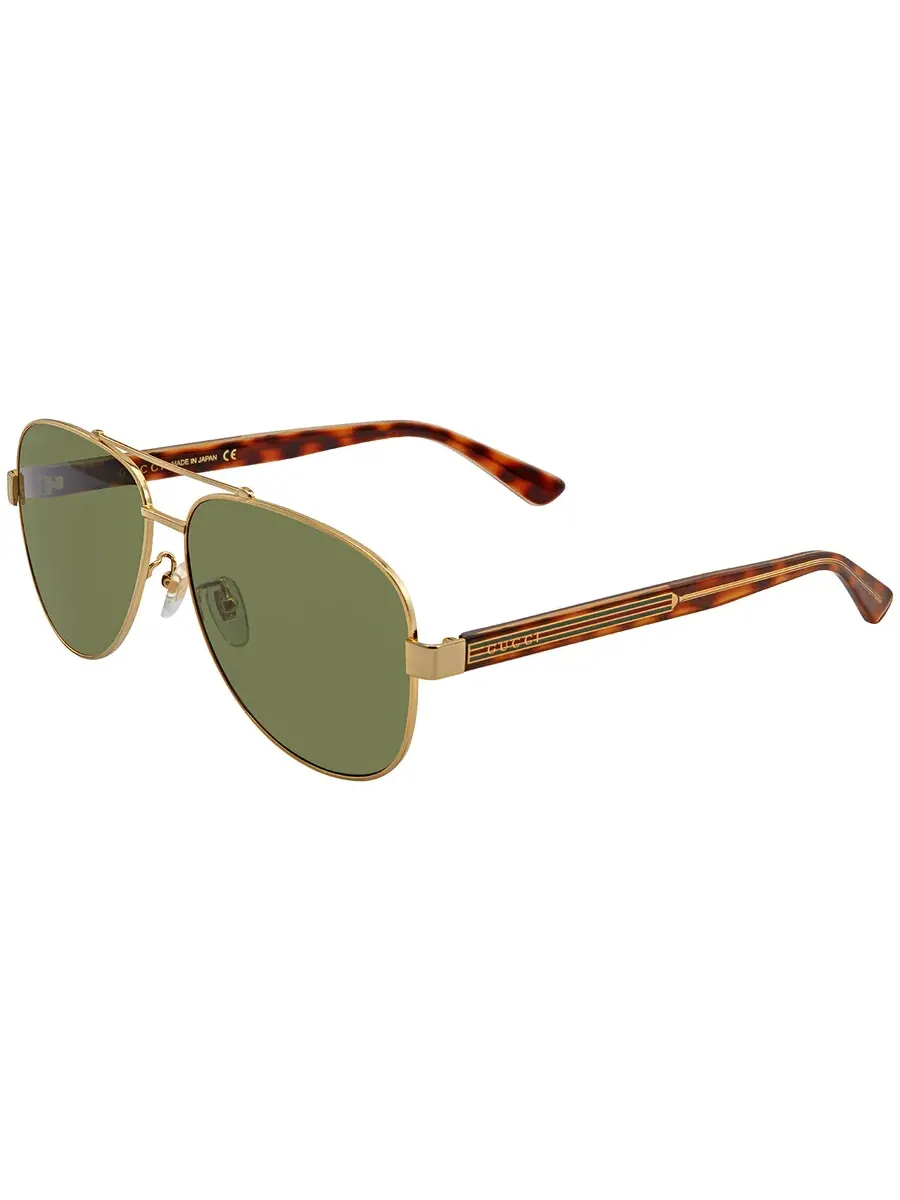 Мужские солнцезащитные очки Gucci Green Pilot GG0528S 009 63 — изображение 2 из 4, золотистый/зеленый