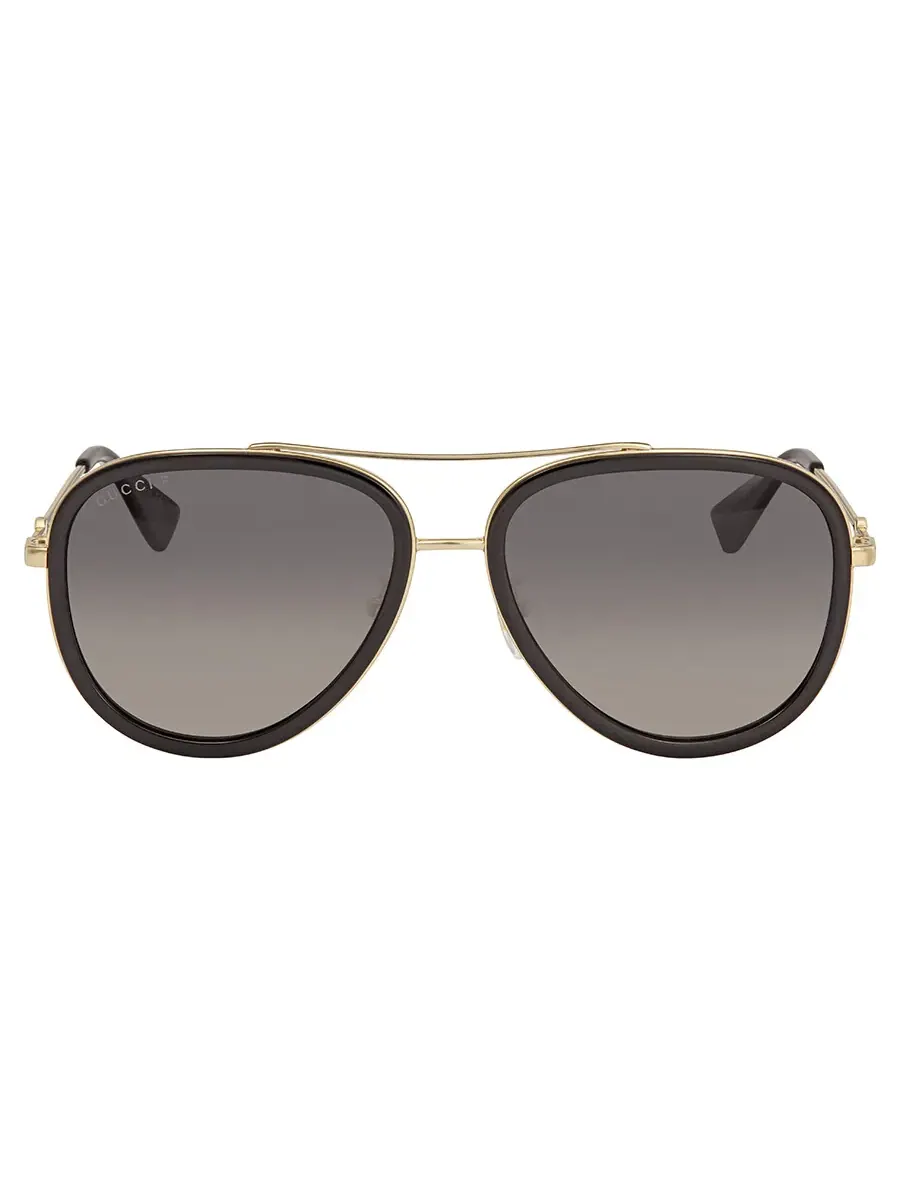 Женские поляризованные солнцезащитные очки Gucci Pilot серого градиента GG0062S 011 57 — изображение 1 из 5