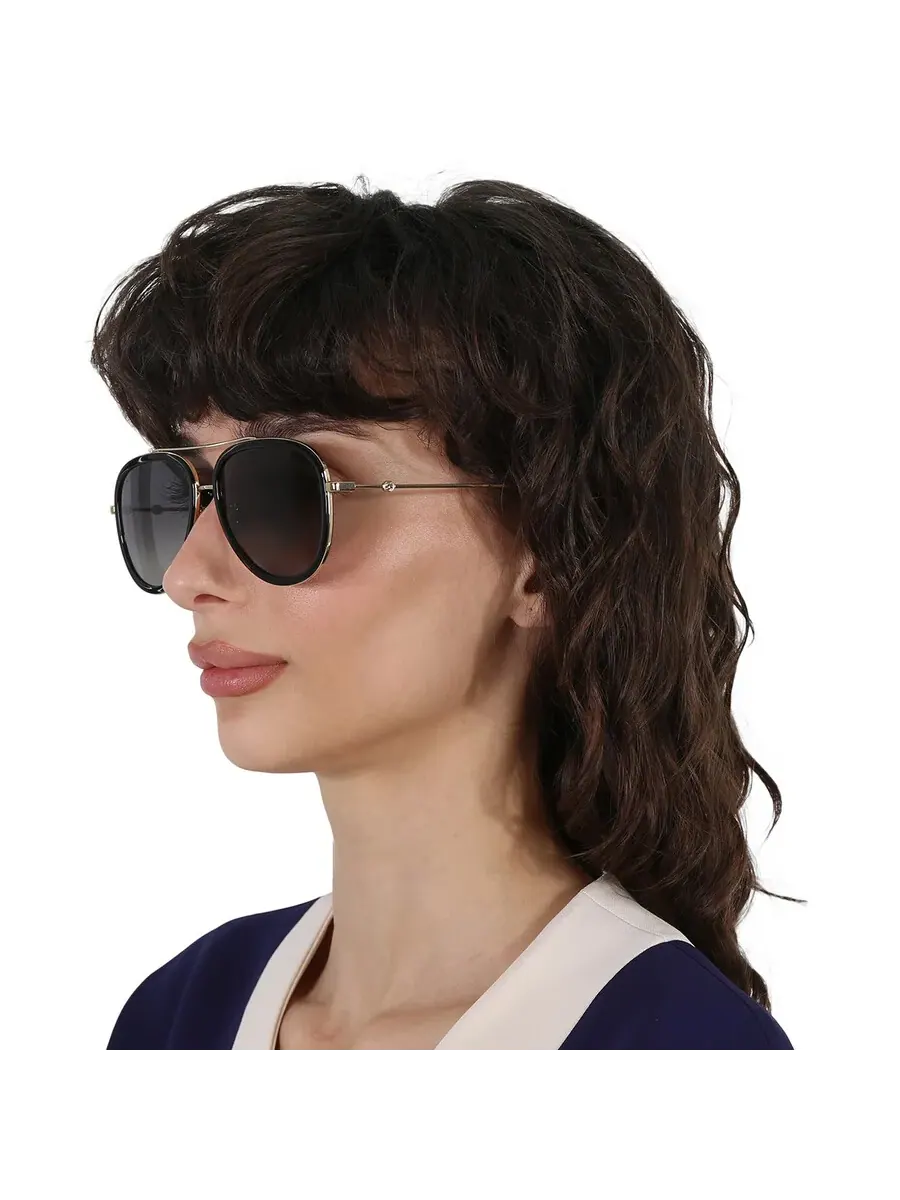 Женские поляризованные солнцезащитные очки Gucci Pilot серого градиента GG0062S 011 57 — изображение 2 из 5