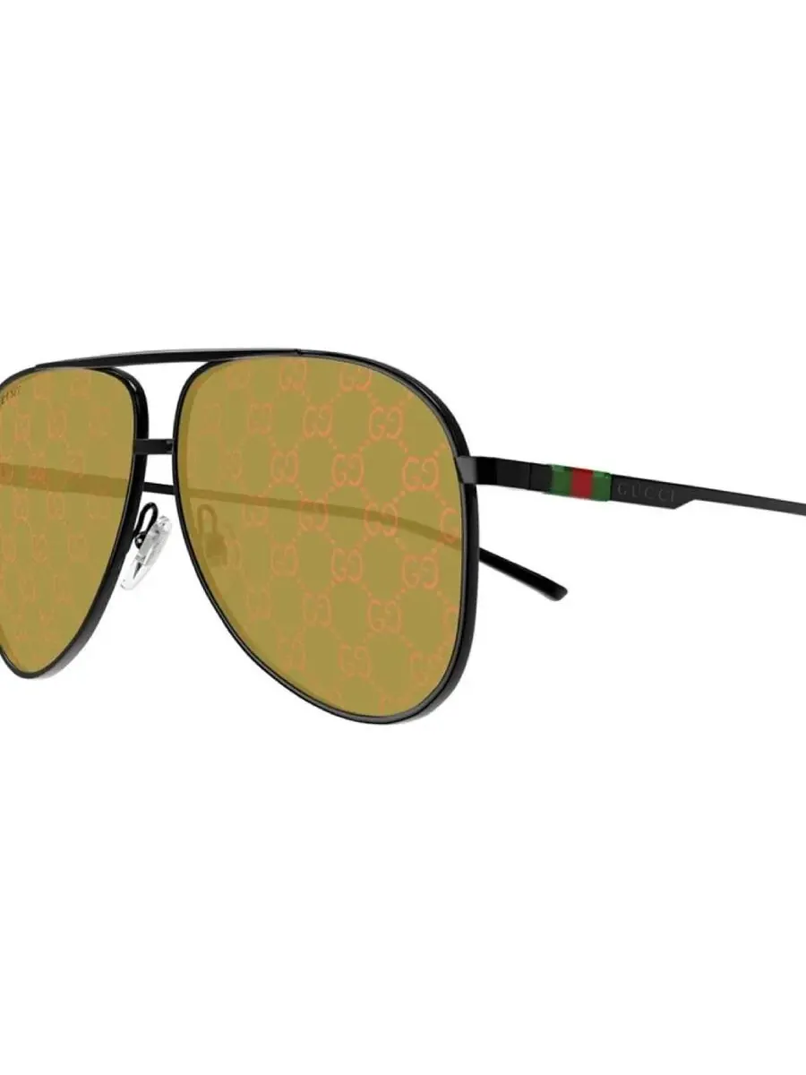 Мужские солнцезащитные очки Gucci Yellow Mirror Logo Pilot GG1677S 005 62 — изображение 3 из 4, черный
