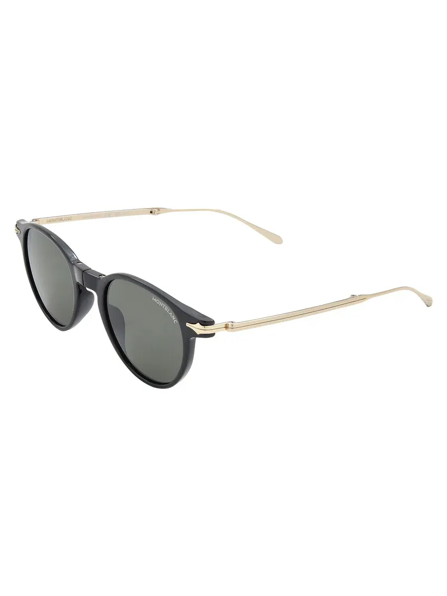 Серые мужские солнцезащитные очки Montblanc круглые MB0407S 001 49 — изображение 4 из 4, черный золотистый