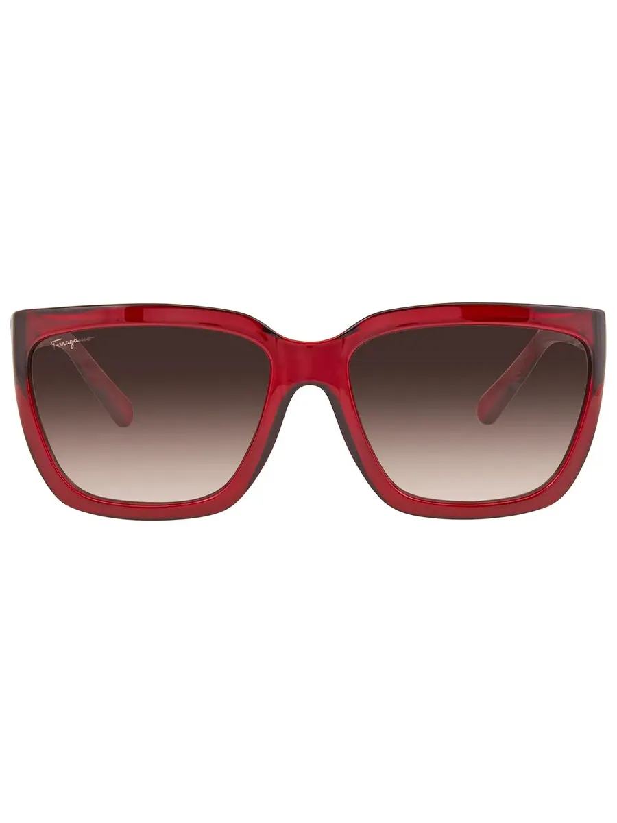 Серые прямоугольные женские солнцезащитные очки Salvatore Ferragamo SF1018S 655 5917 — изображение 1 из 4, винный