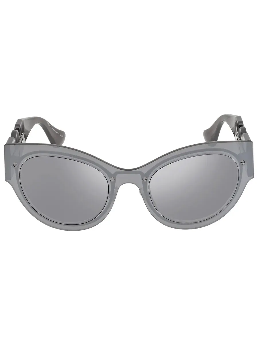 Женские солнцезащитные очки Versace Light Grey с зеркальными серебристыми стеклами в форме — изображение 1 из 4, серый