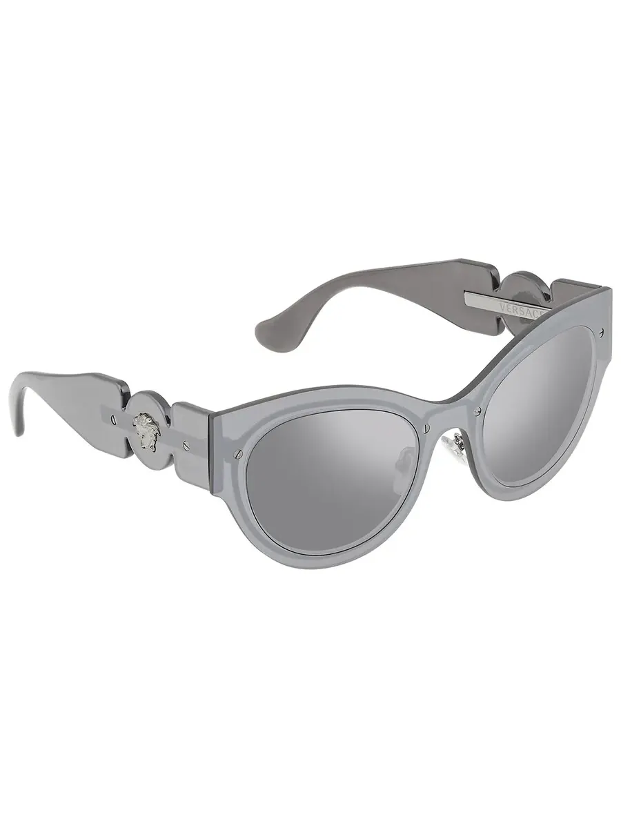 Женские солнцезащитные очки Versace Light Grey с зеркальными серебристыми стеклами в форме — изображение 2 из 4, серый
