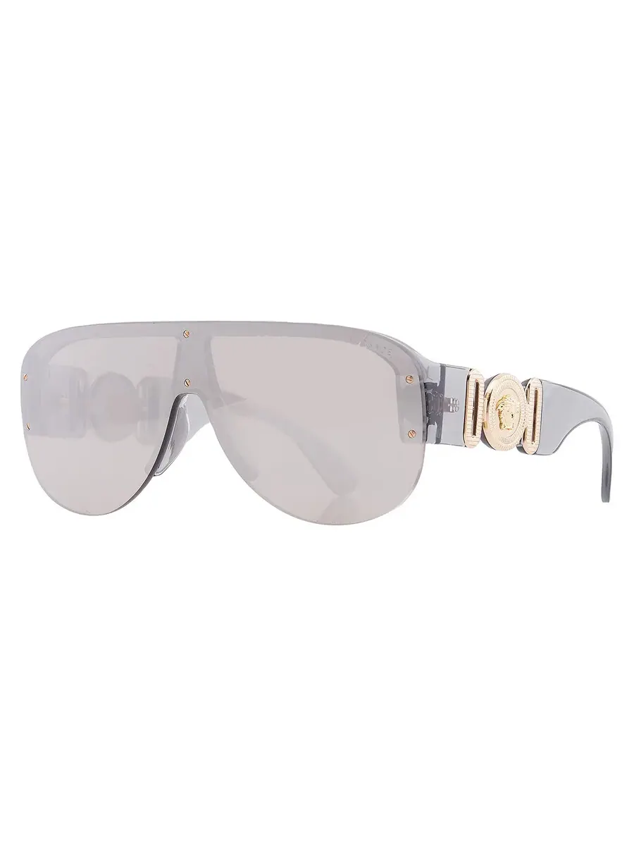 Мужские солнцезащитные очки Versace Light Grey Mirror Silver Shield VE4391 311/6G 148 — изображение 2 из 5, прозрачный серый