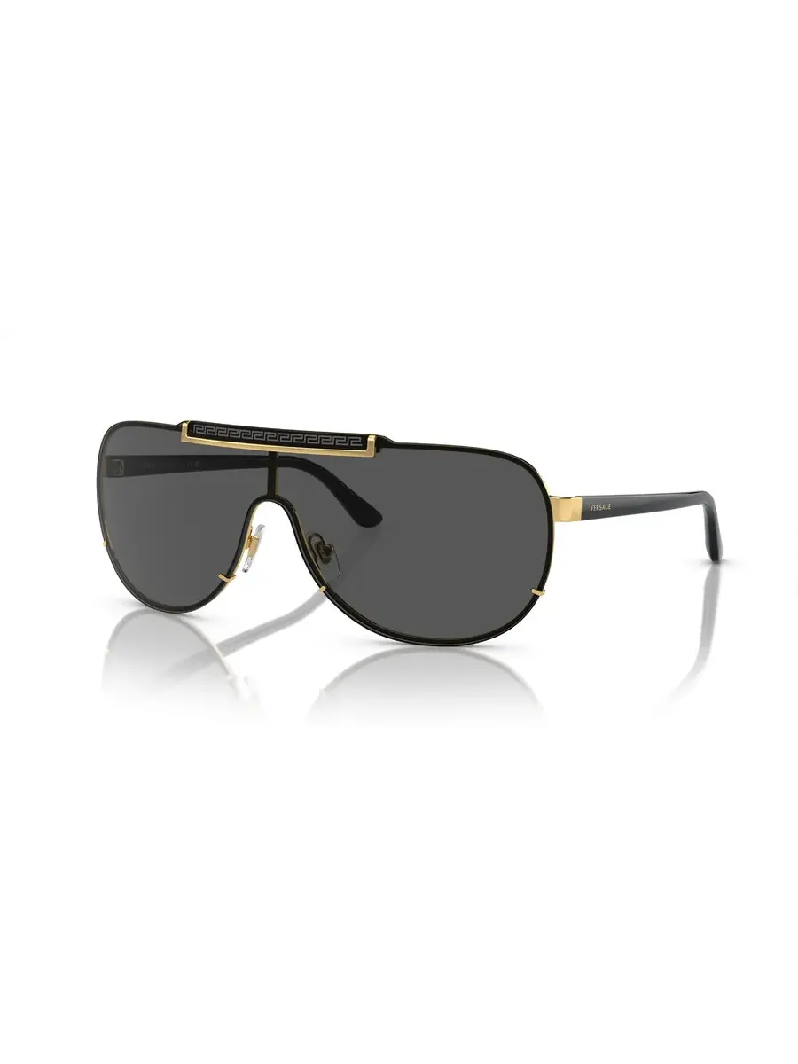 Мужские солнцезащитные очки Versace Dark Grey Shield VE2140 100287 140 — изображение 1 из 1, золотистый темный серый