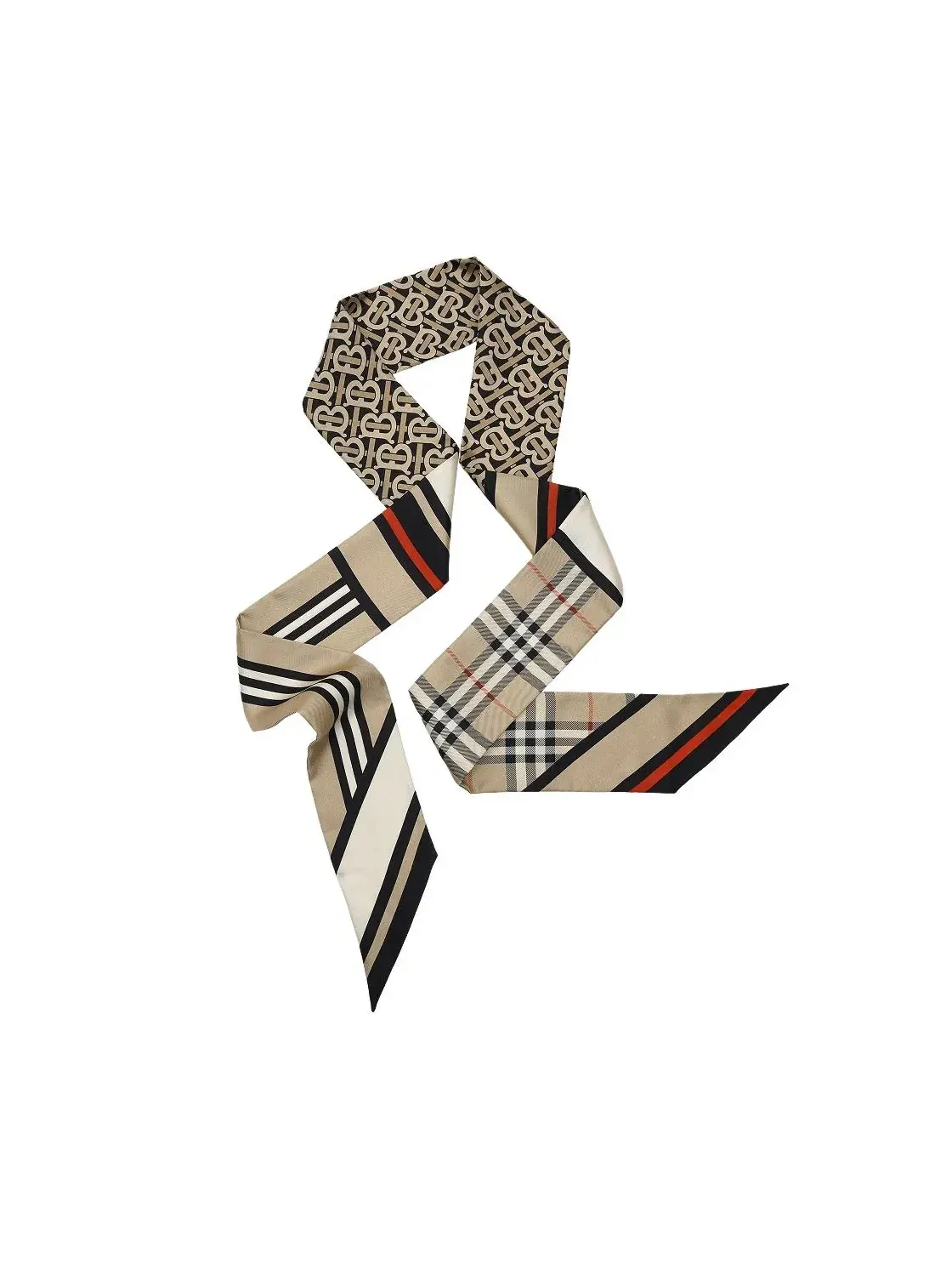 (WMNS) Шелковый узкий шарф Burberry Montage 25 — изображение 5 из 7, бежевый