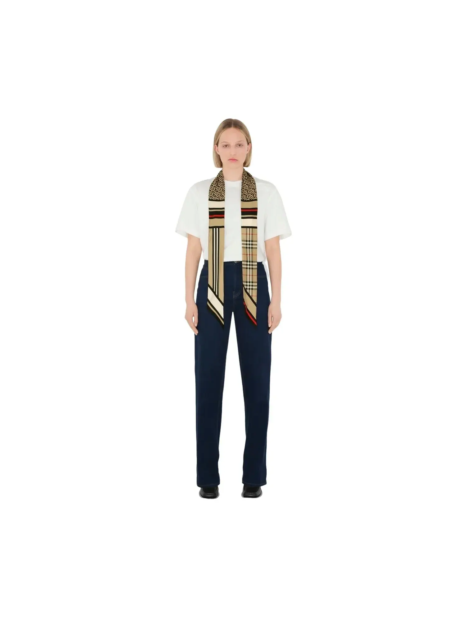 (WMNS) Шелковый узкий шарф Burberry Montage 25 — изображение 6 из 7, бежевый