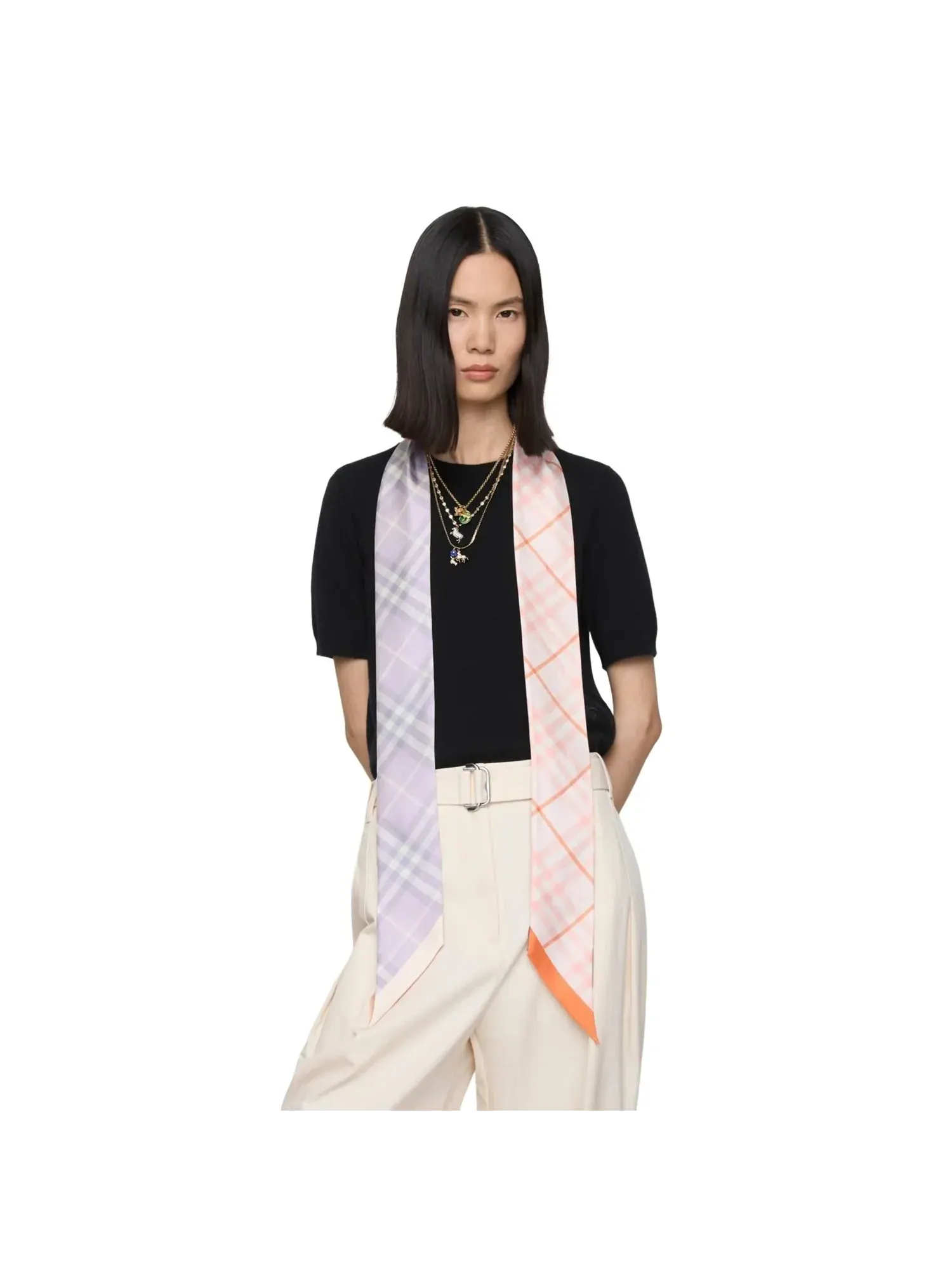 (WMNS) Шелковый клетчатый шарф Burberry 25 — изображение 3 из 5, розовый