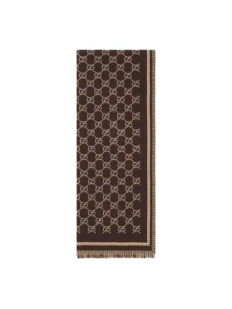 Шарф Gucci 25 GG из шерстяного жаккарда — изображение 1 из 3, коричневый