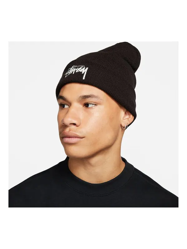 Кепка Nike x Stssy Cuff Beanie 'Black' — изображение 3 из 3, черный/белый