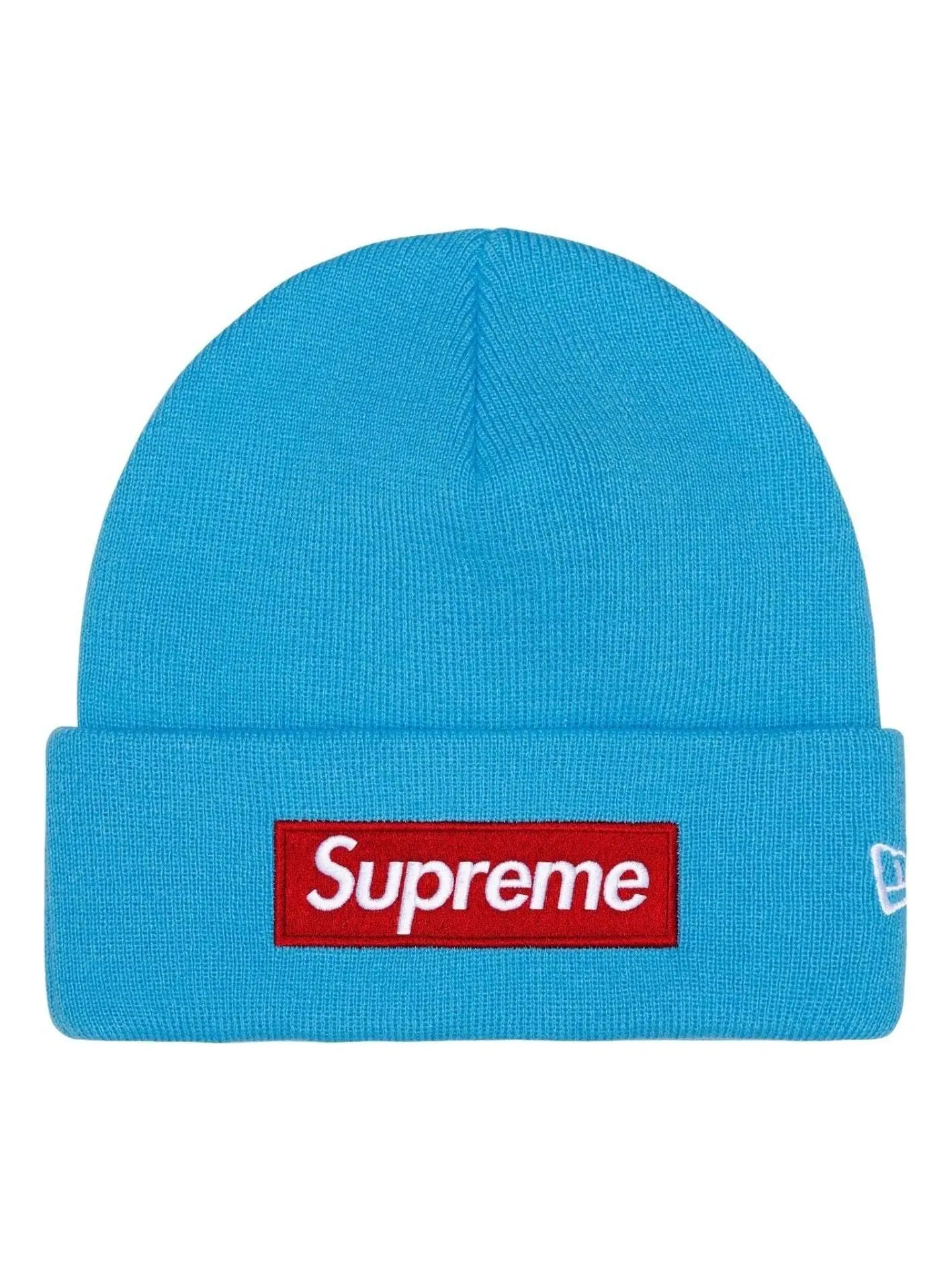 Шапка Supreme FW25 New Era Bo Logo Beanie 'Cyan' — изображение 1 из 2, голубой