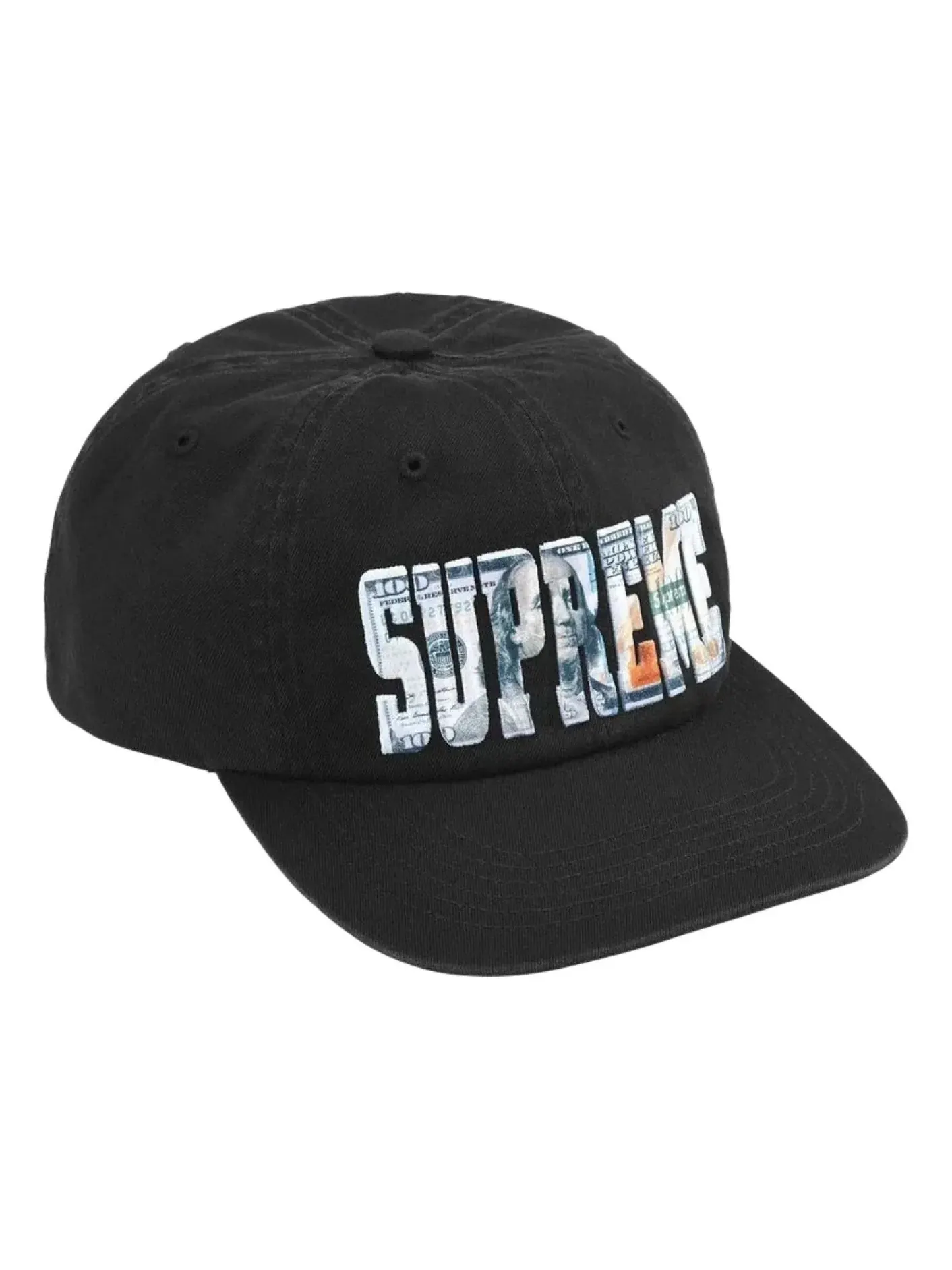 Кепка Supreme SS26 Вышитый логотип в виде денег, 6-панельная модель — изображение 1 из 3, черный