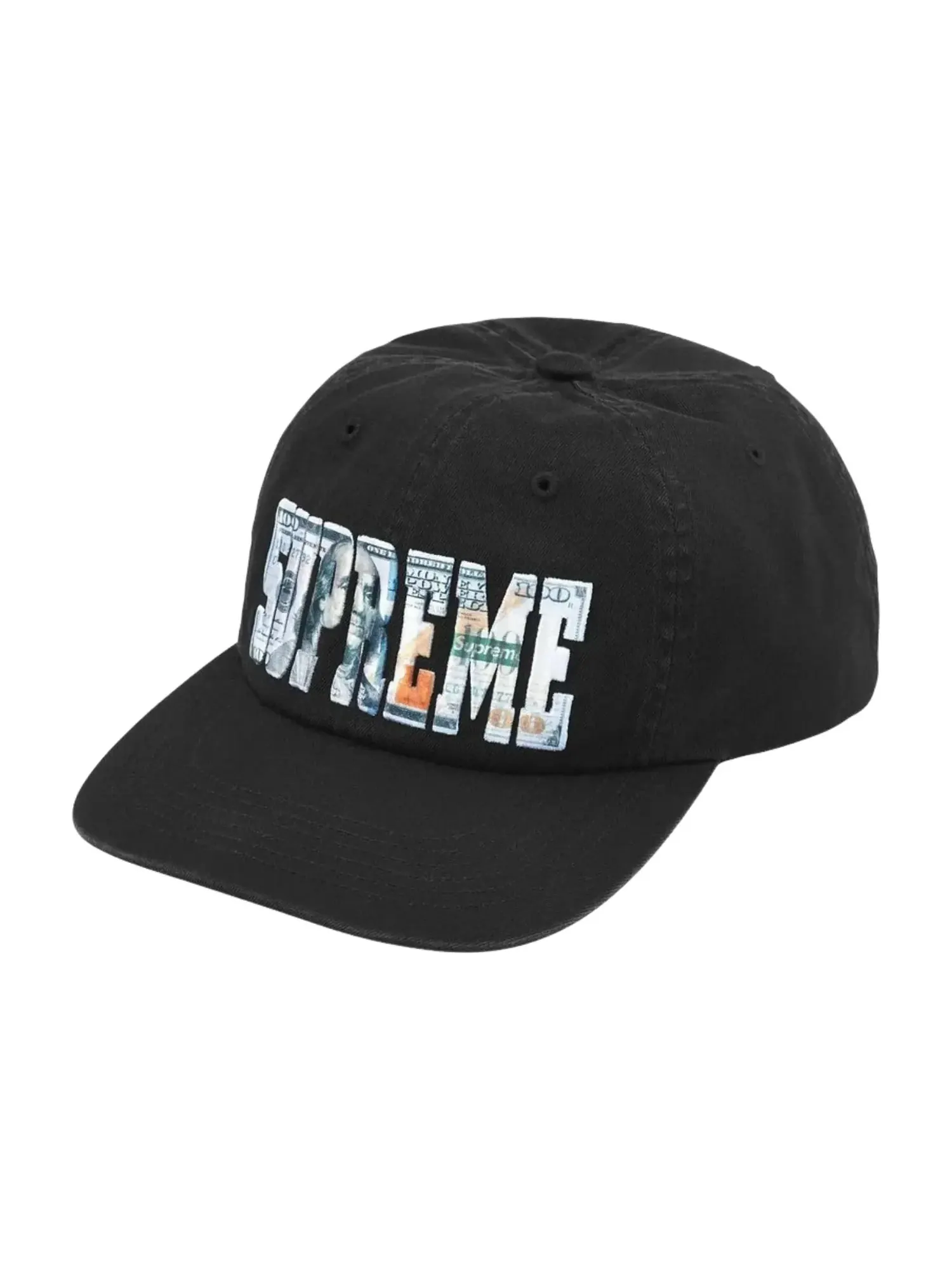 Кепка Supreme SS26 Вышитый логотип в виде денег, 6-панельная модель — изображение 2 из 3, черный