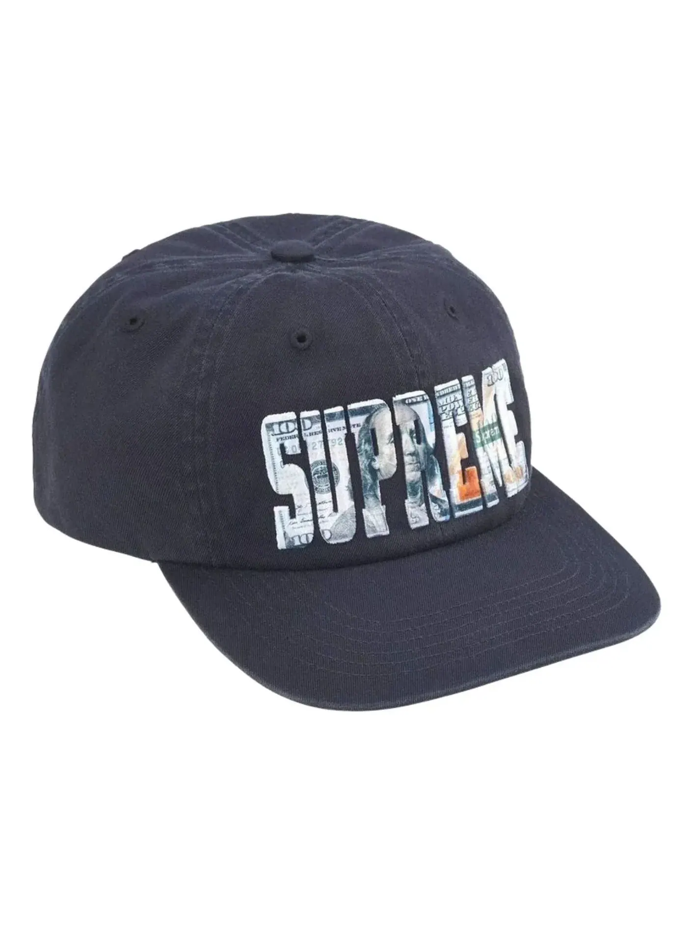 Кепка Supreme SS26 Вышитый логотип в виде денег, 6-панельная модель, темно-синий цвет — изображение 1 из 3