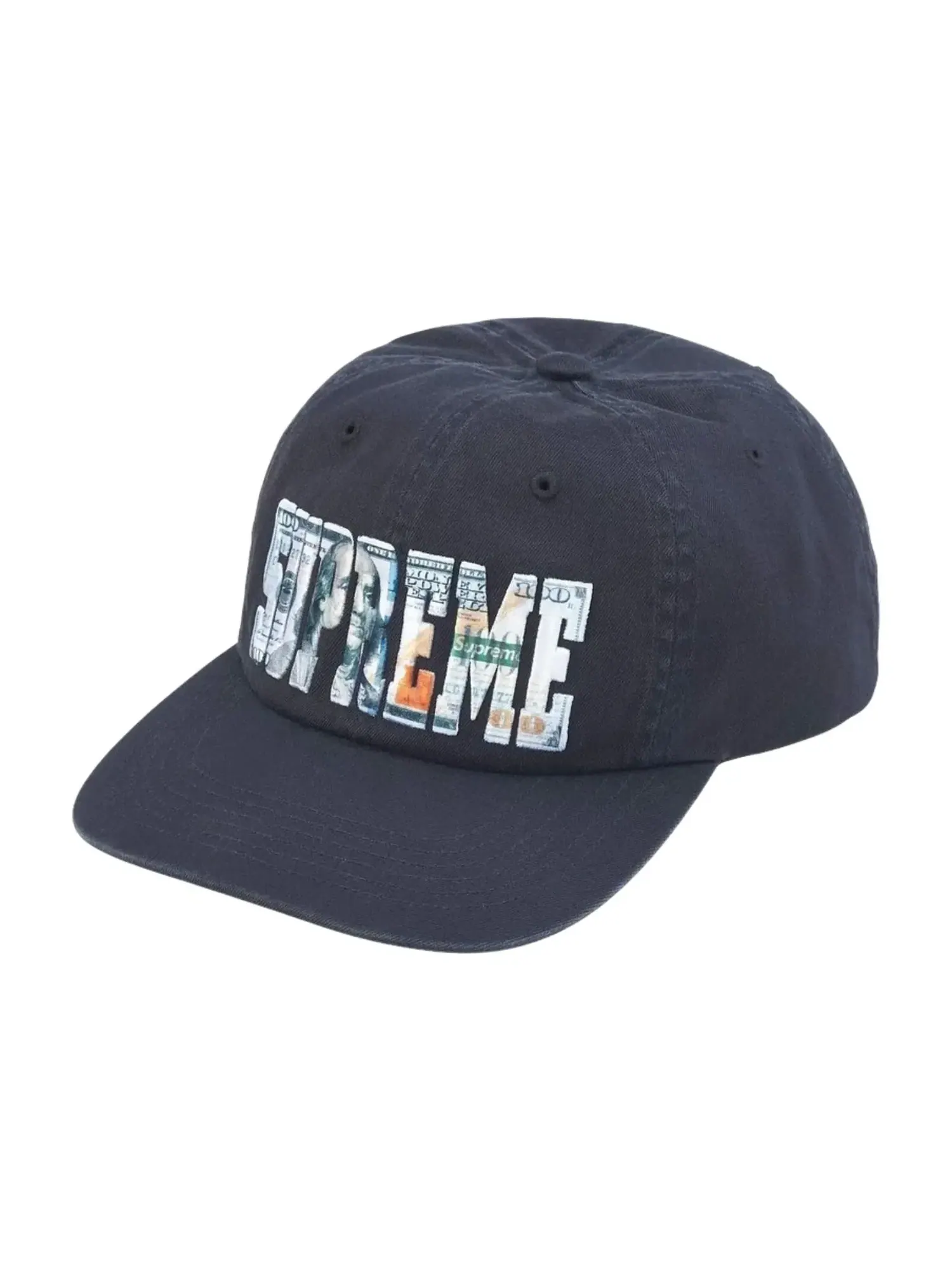 Кепка Supreme SS26 Вышитый логотип в виде денег, 6-панельная модель, темно-синий цвет — изображение 2 из 3