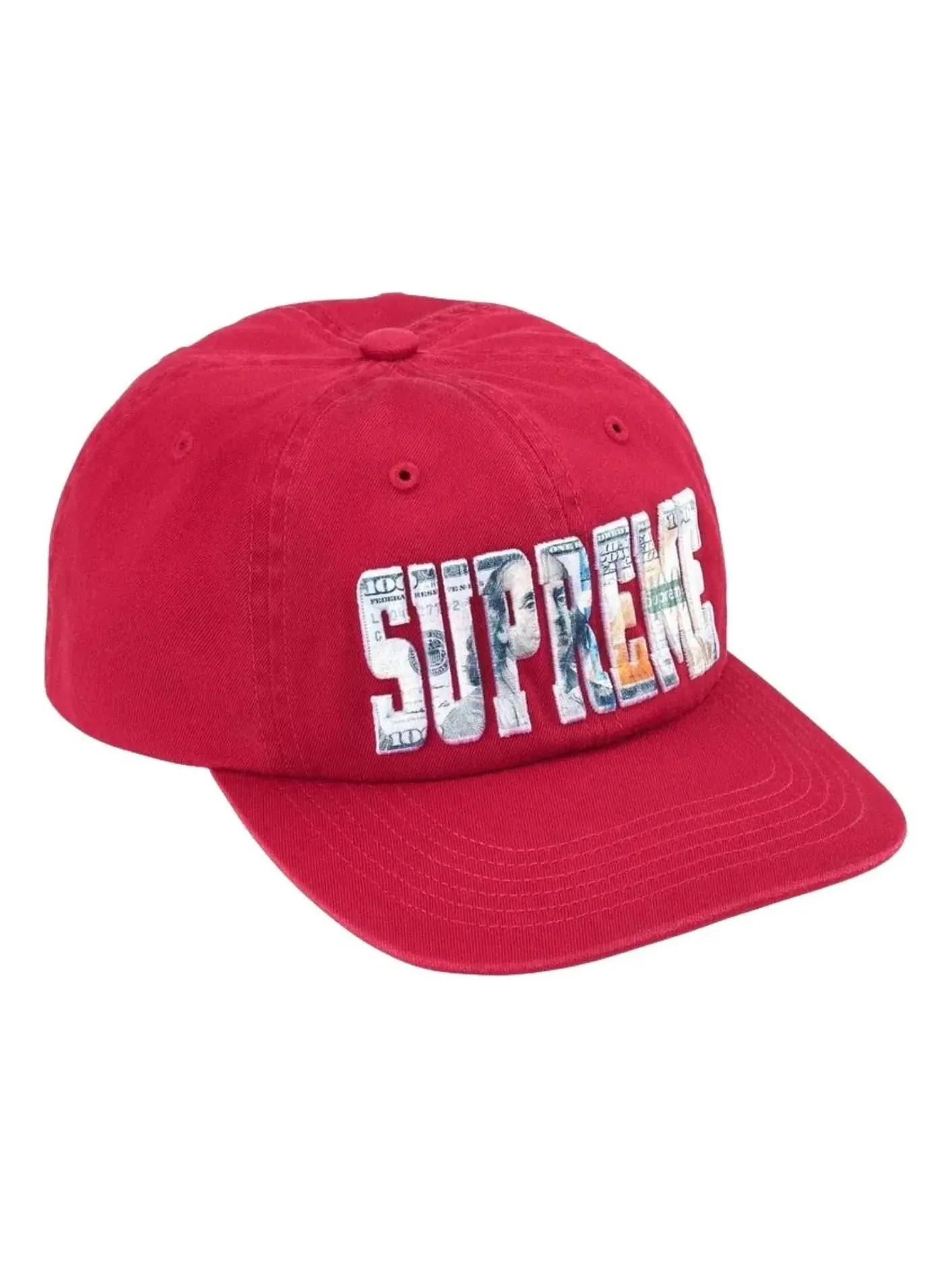 Кепка Supreme SS26 Вышитый логотип в виде денег, 6 панелей — изображение 1 из 3, красный