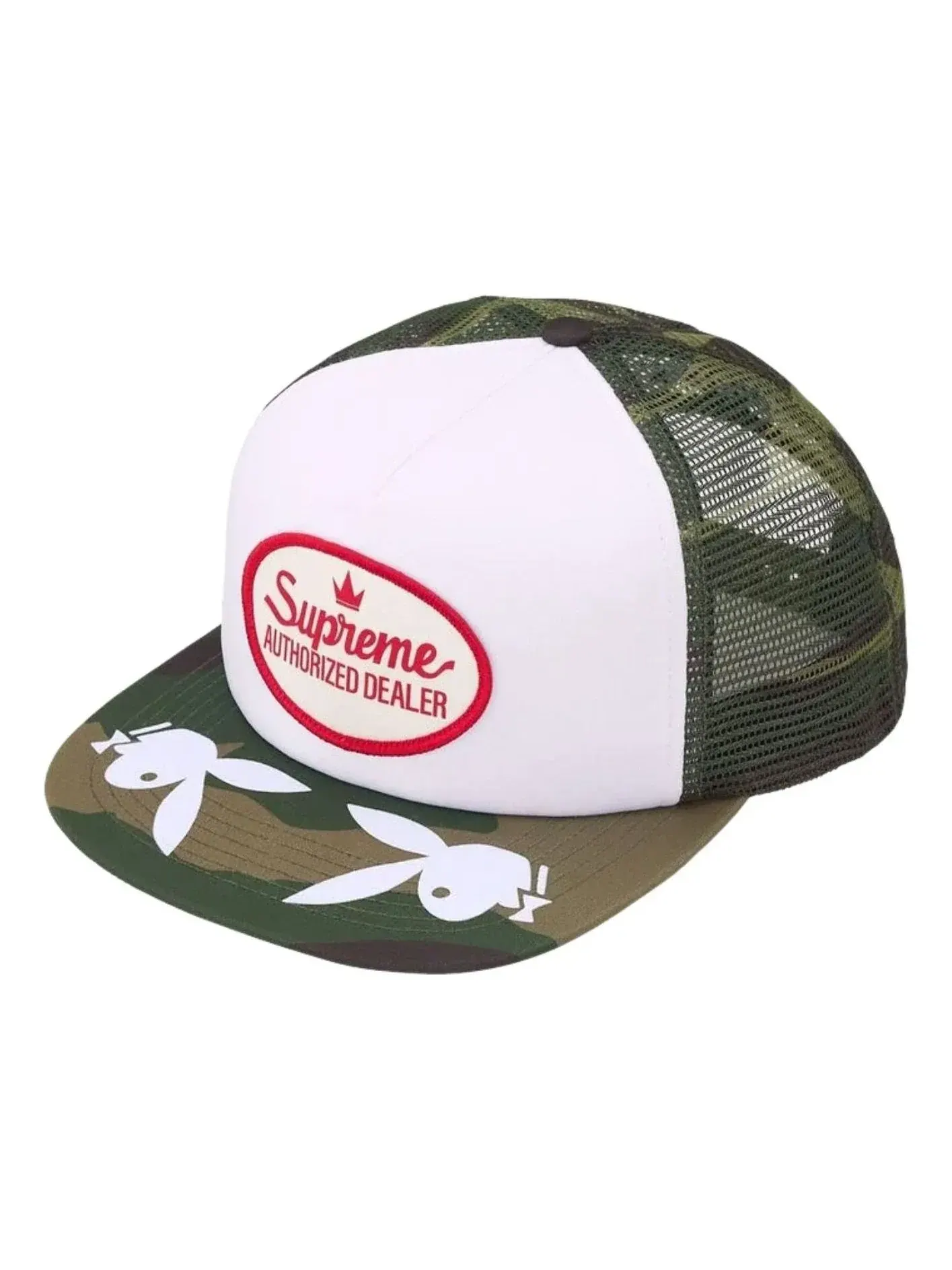 Кепка Supreme x Playboy SS26 Сетчатая спинка, 5 панелей, камуфляж «Woodland Camo» — изображение 1 из 2, зеленый