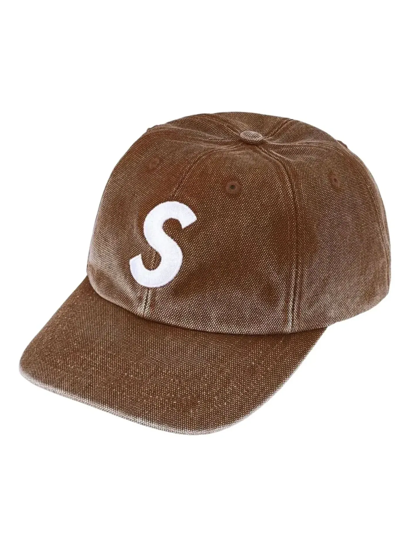 Кепка Supreme SS26 Пигментное покрытие, логотип S, 6-панельная модель, коричневый цвет, SUP-SS26-1019-BRN