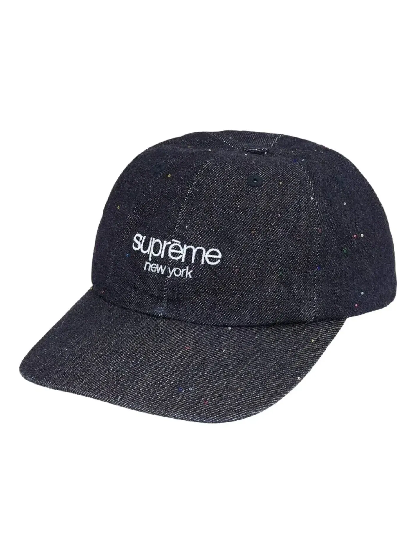 Мужская кепка с пайетками и джинсовой отделкой Supreme SS26 Sequin Denim Classic Logo 6-Panel — изображение 1 из 2