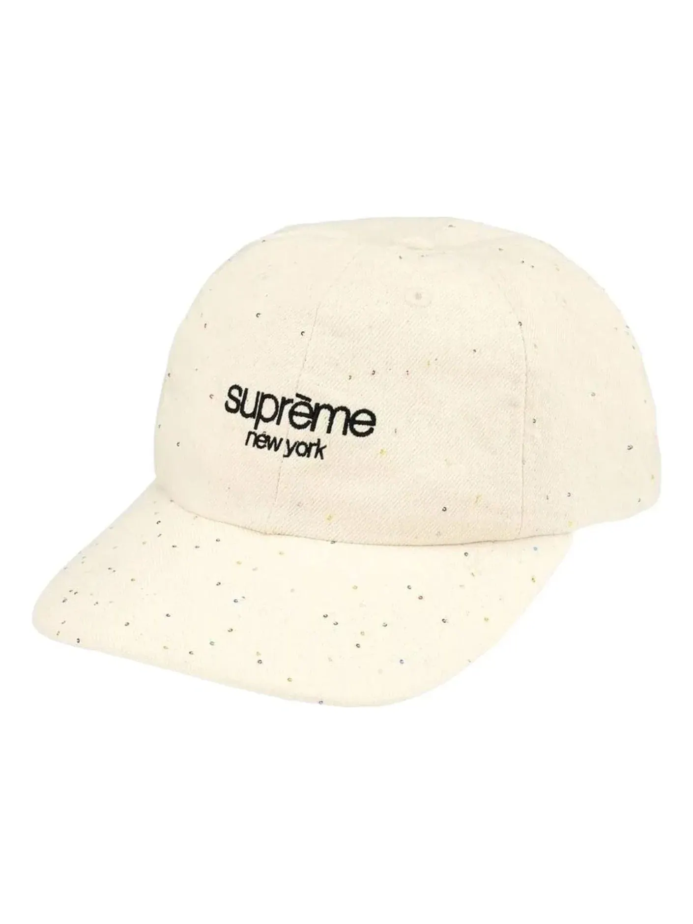 Мужская кепка с джинсовым принтом Supreme SS26 Sequin Denim Classic Logo 6-Panel — изображение 1 из 2, белый