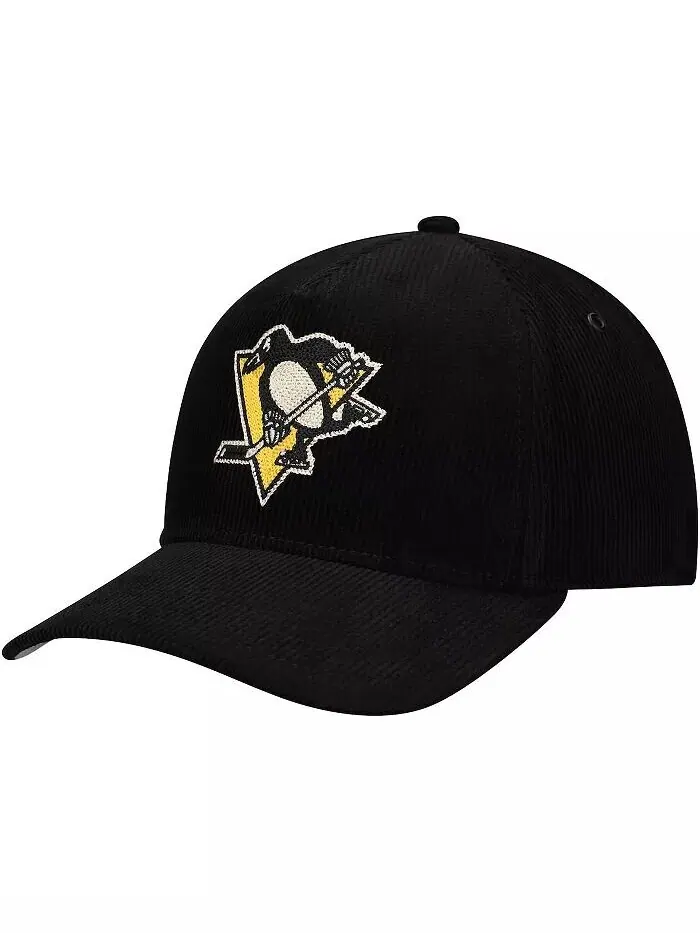 Мужская черная вельветовая шапка Pittsburgh Penguins с регулируемой цепочкой American Needle — изображение 1 из 4