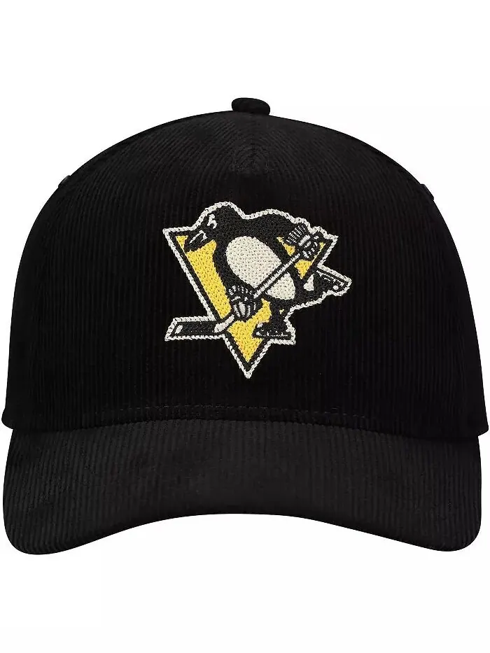 Мужская черная вельветовая шапка Pittsburgh Penguins с регулируемой цепочкой American Needle — изображение 2 из 4