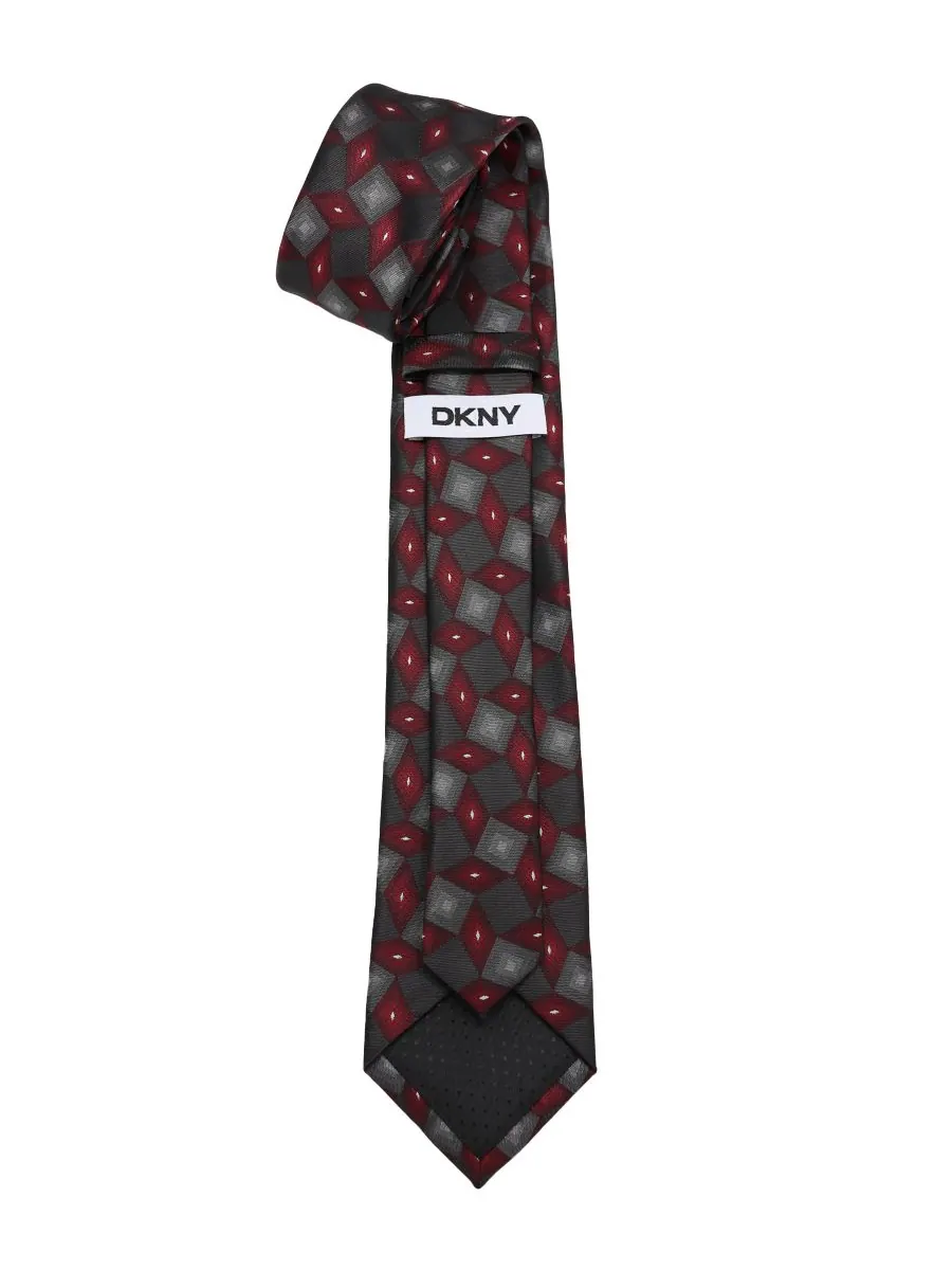 Мужской узкий галстук с геометрическим узором DKNY — изображение 3 из 3, красный черный серый