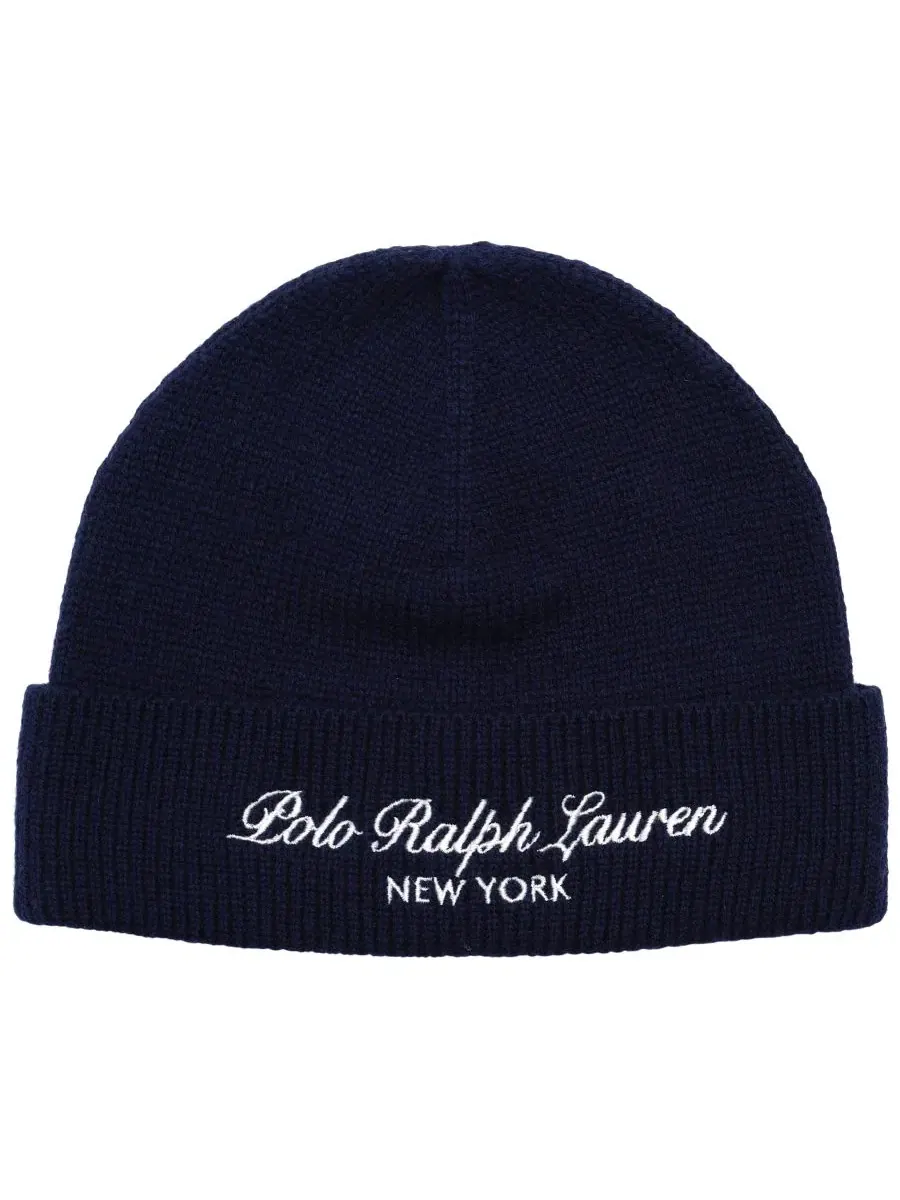 Вязаная шапка-бини с вышитым логотипом Polo Ralph Lauren — изображение 1 из 3, темно-синий