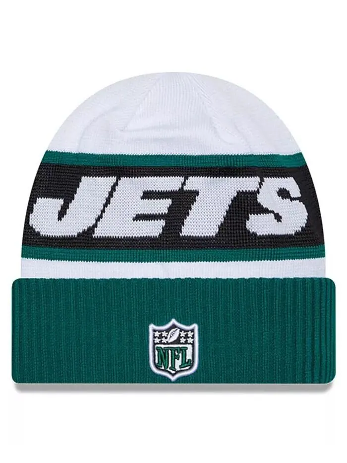 Мужская бело-зеленая вязаная шапка с манжетами New York Jets 2023 Sideline Tech New Era — изображение 2 из 2, белый зеленый