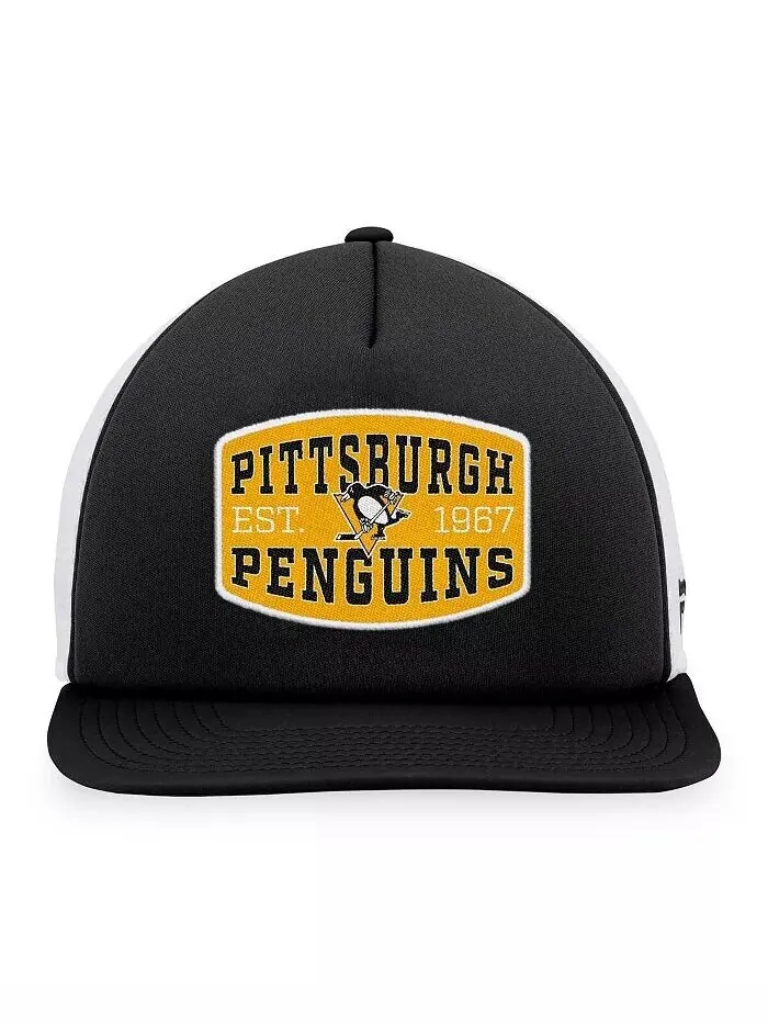 Мужская черно-белая бейсболка Trucker Snapback Pittsburgh Penguins с нашивкой спереди из — изображение 2 из 4