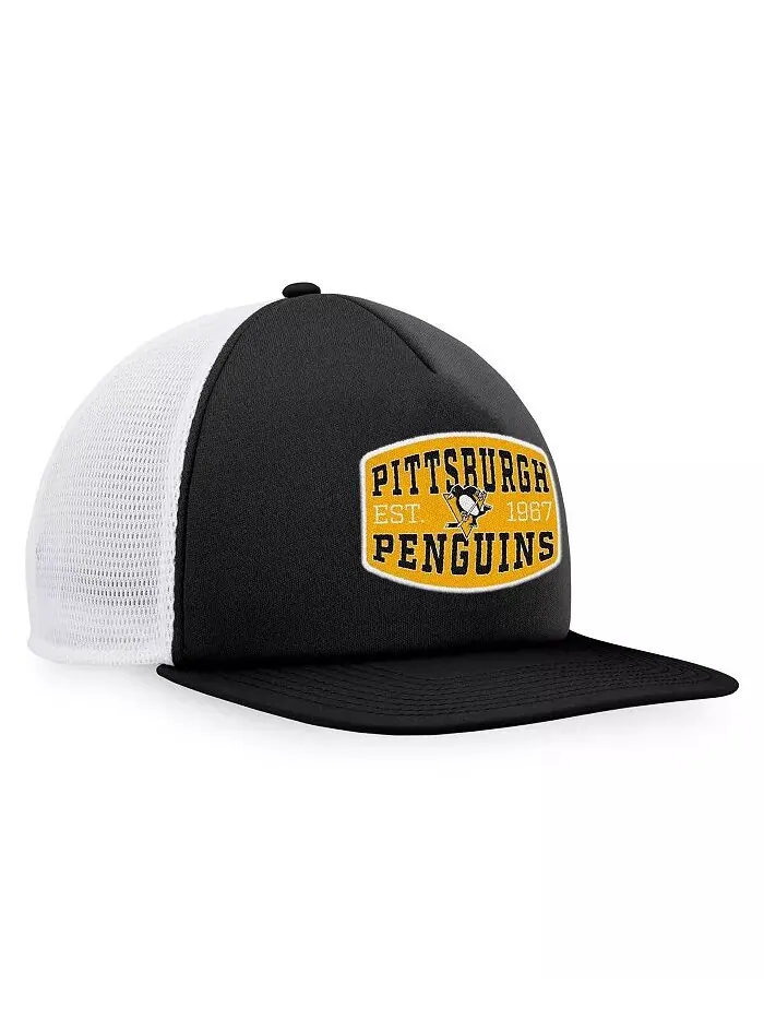 Мужская черно-белая бейсболка Trucker Snapback Pittsburgh Penguins с нашивкой спереди из — изображение 4 из 4
