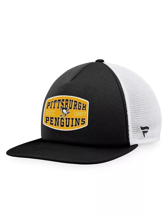 Мужская черная/белая кепка Pittsburgh Penguins из пенопласта с нашивкой спереди Trucker Snapback — белый