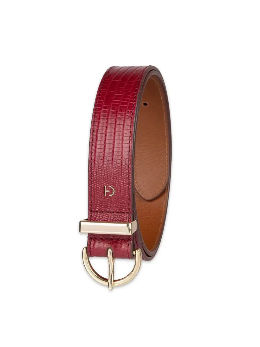 Женский кожаный пояс с текстурой ящерицы Cole Haan — изображение 3 из 6, бордовый