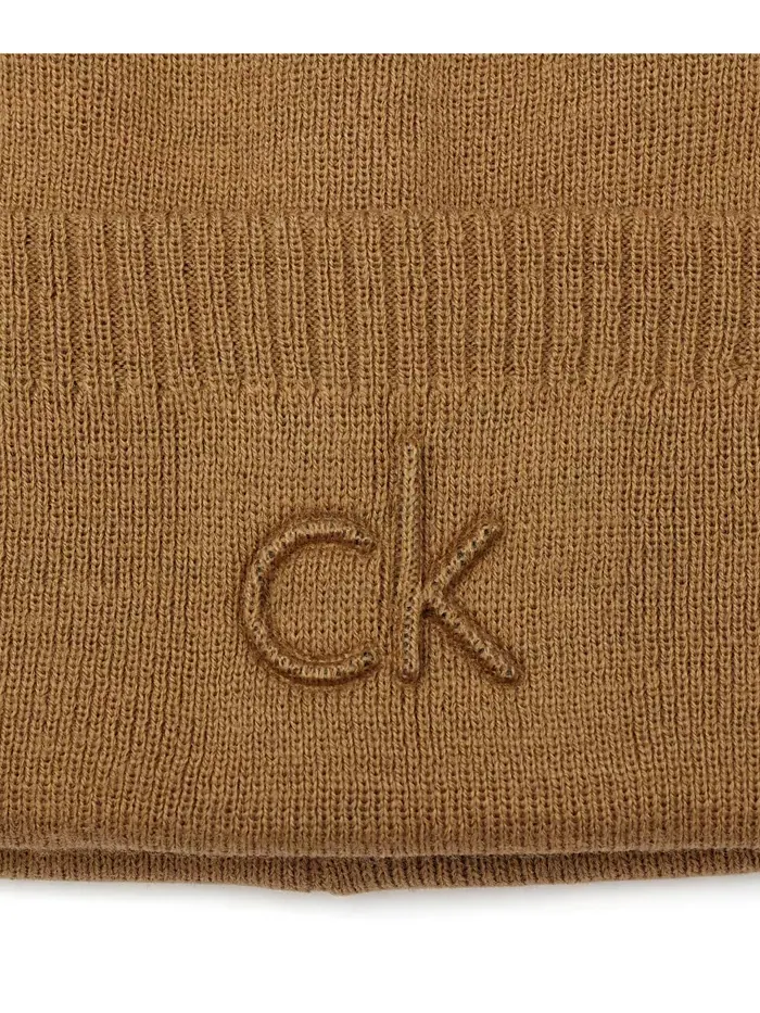 Мужская шапка с рельефным логотипом на манжете Calvin Klein — изображение 3 из 4, бежевый/бежевый