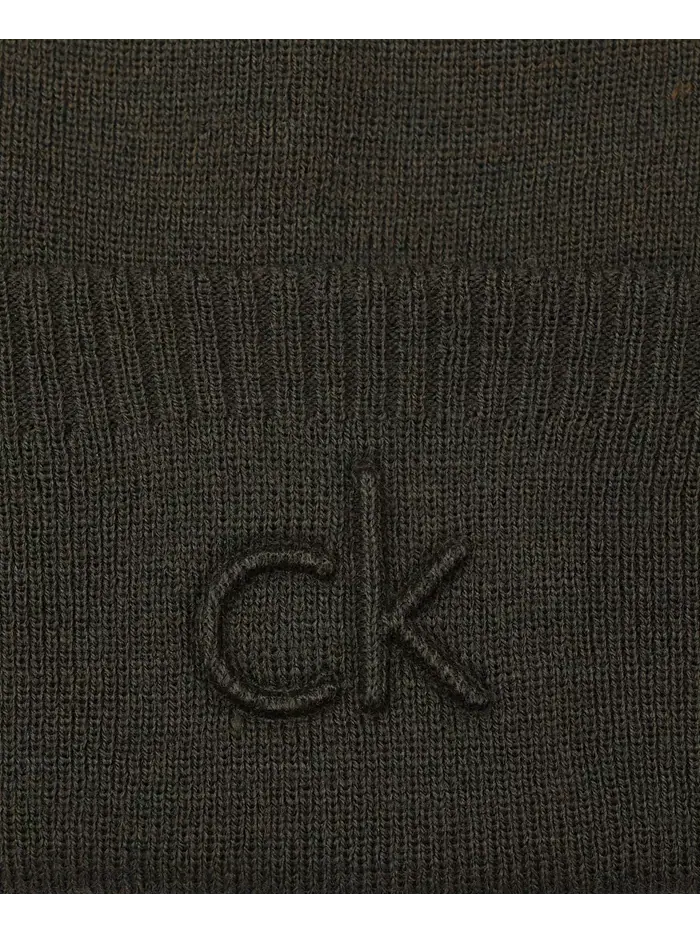 Мужская шапка с рельефным логотипом на манжете Calvin Klein — изображение 3 из 3, серый