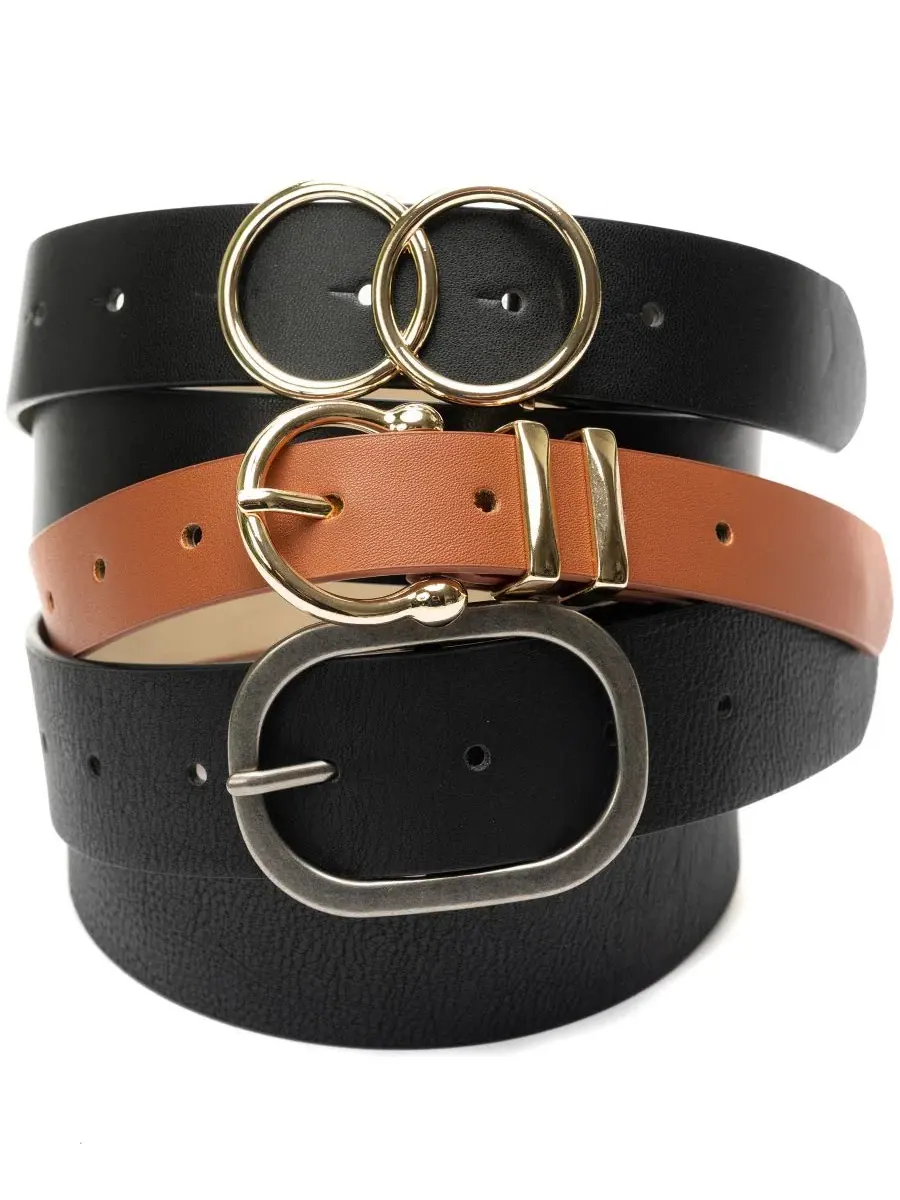 Комплект из 3 широких ремней с пряжками, модель 3-For-1 Wide Belt Set Vince Camuto — изображение 1 из 5, черный/коньячный