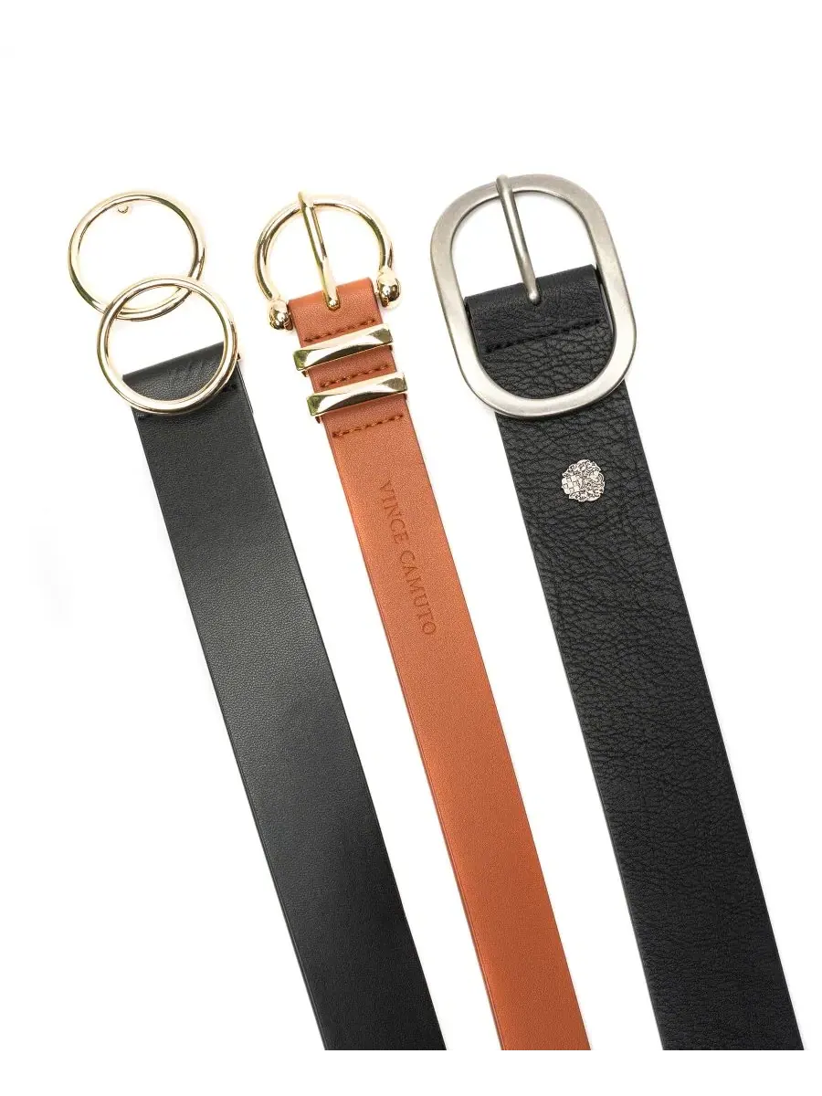 Комплект из 3 широких ремней с пряжками, модель 3-For-1 Wide Belt Set Vince Camuto — изображение 2 из 5, черный/коньячный