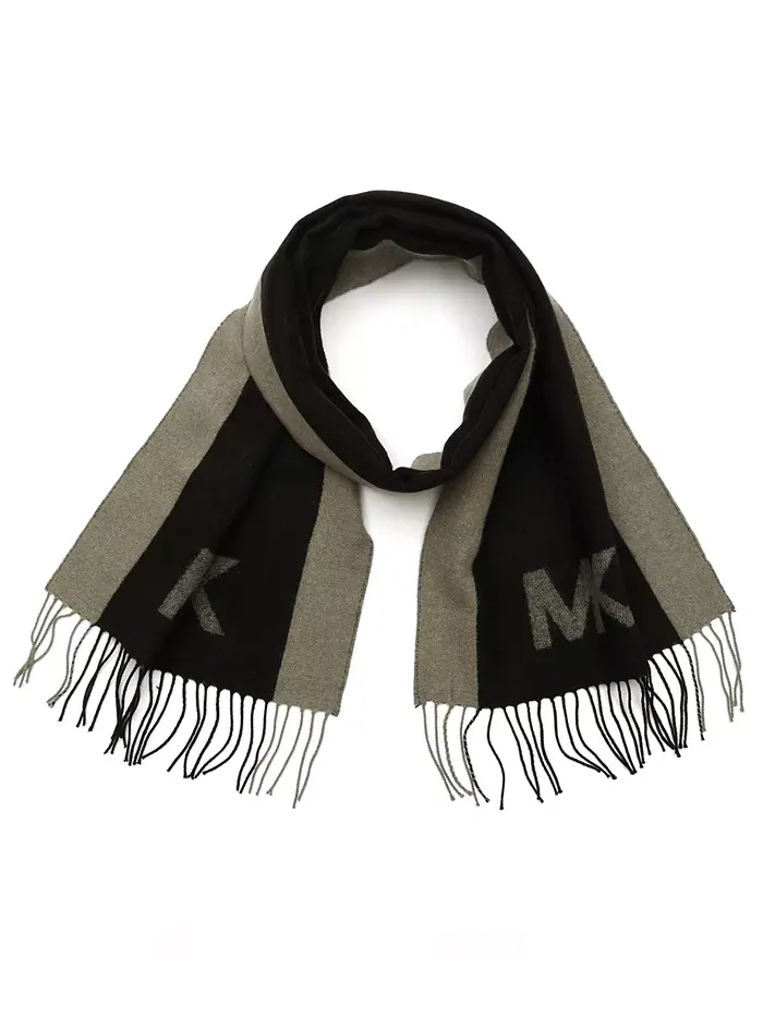 Мужской шарф с боковой полосой в технике Yarn Dye Michael Kors — изображение 1 из 6, черный