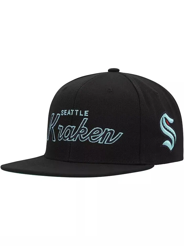 Мужская черная кепка Snapback Seattle Kraken Core Team Script 2.0 Mitchell & Ness — черный