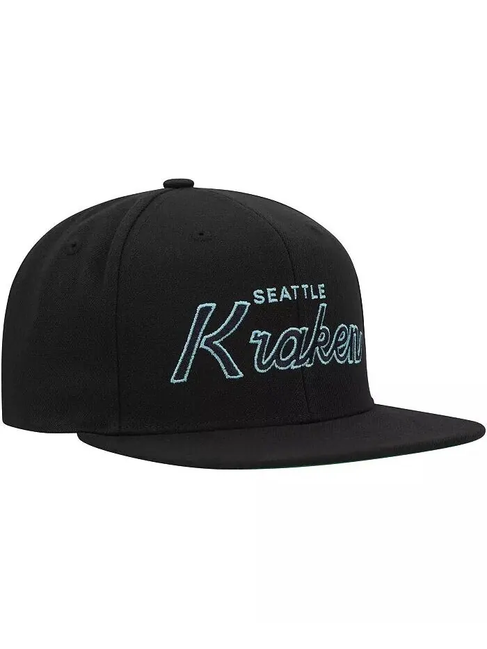 Мужская черная кепка Snapback Seattle Kraken Core Team Script 2.0 Mitchell & Ness — изображение 4 из 4, черный