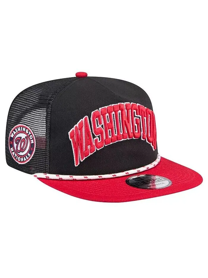 Мужская черная кепка для гольфа Washington Nationals Throwback с сеткой New Era — изображение 2 из 4, черный красный